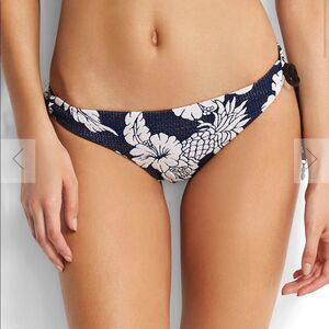 Seafolly Brazilian Loop Side Tie Swim Bikini Bottom Floral/Pineapple Navy/White